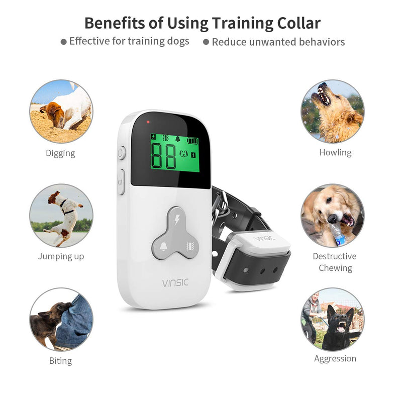 [Australia] - VINSIC Shock Collar for Dogs,Dog Traning Collar With Remote 300 Meters Remote Control Mini Dog bark Collar for Small Large Dog with LCD Display 1-5 Level Shock and Vibration, Safe for Small Large Dogs White-1 