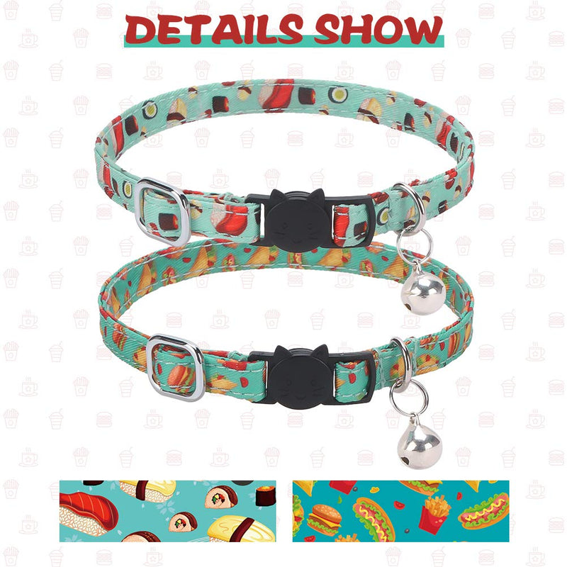 [Australia] - KOOLTAIL Cat Collars Breakaway with Bells - 2 Pack Bowtie Cat Collar with Cute Sushi & Hamburger Patterns, Kitten Neck Accessories for Daily Wearing 