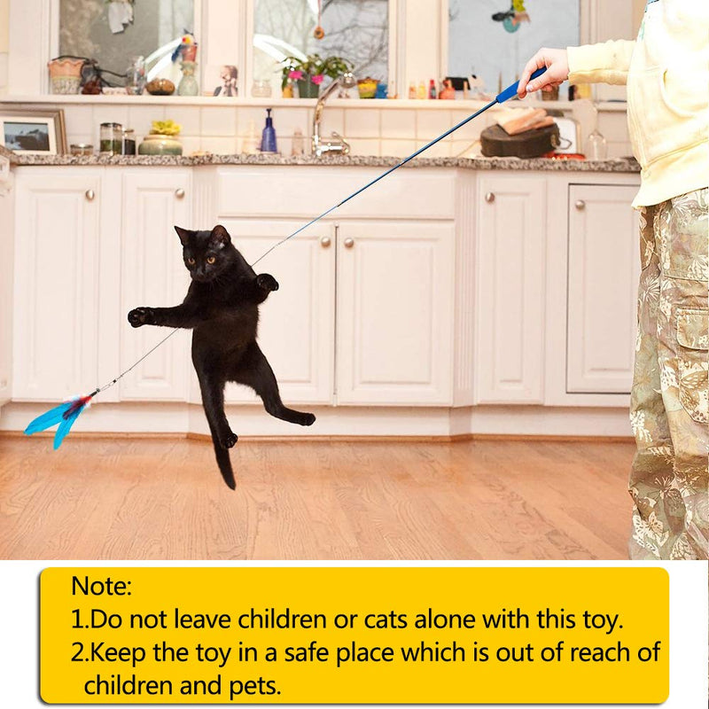 Interactive cat toy with feathers, teaser with 2 scalable rods, 10 cat fishing rod replacement feathers with pendant, feather bell attachments, cat toy set for kittens and cats - PawsPlanet Australia