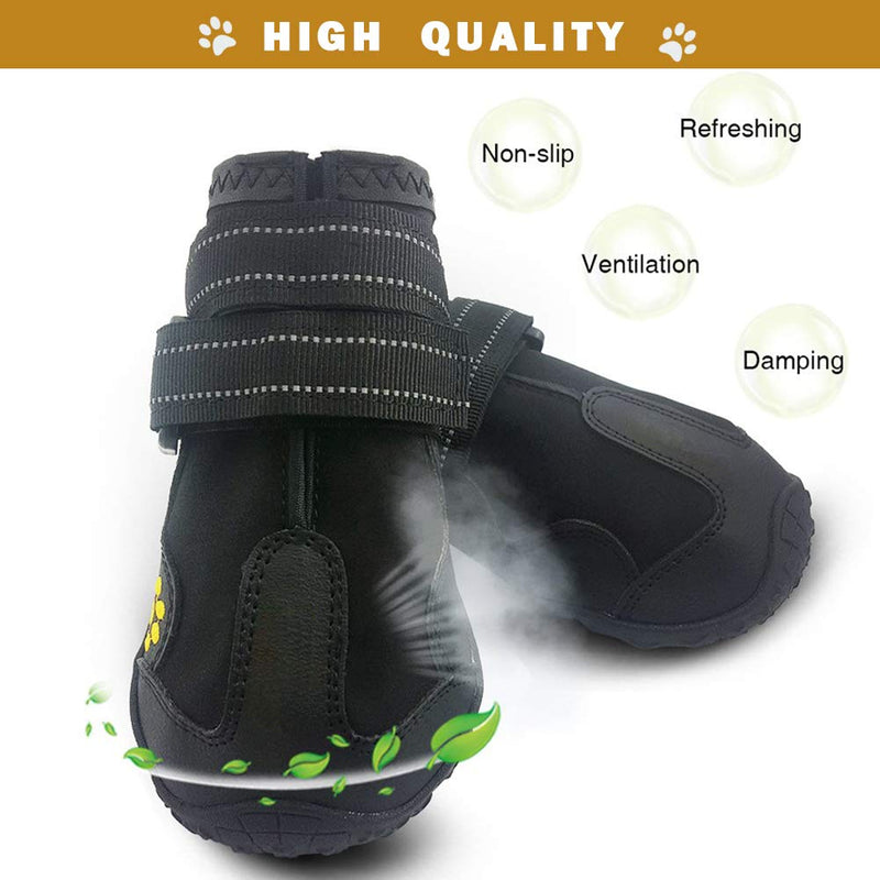 PK.ZTopia Dog Boots, Waterproof Dog Boots, Dog Rain Boots, Dog Outdoor Shoes for Medium to Large Dogs with Two Reflective Fastening Straps and Rugged Anti-Slip Sole (Black 4PCS). Size 2: (2.4"x1.7")(L*W) for 18-27 lbs Black - PawsPlanet Australia