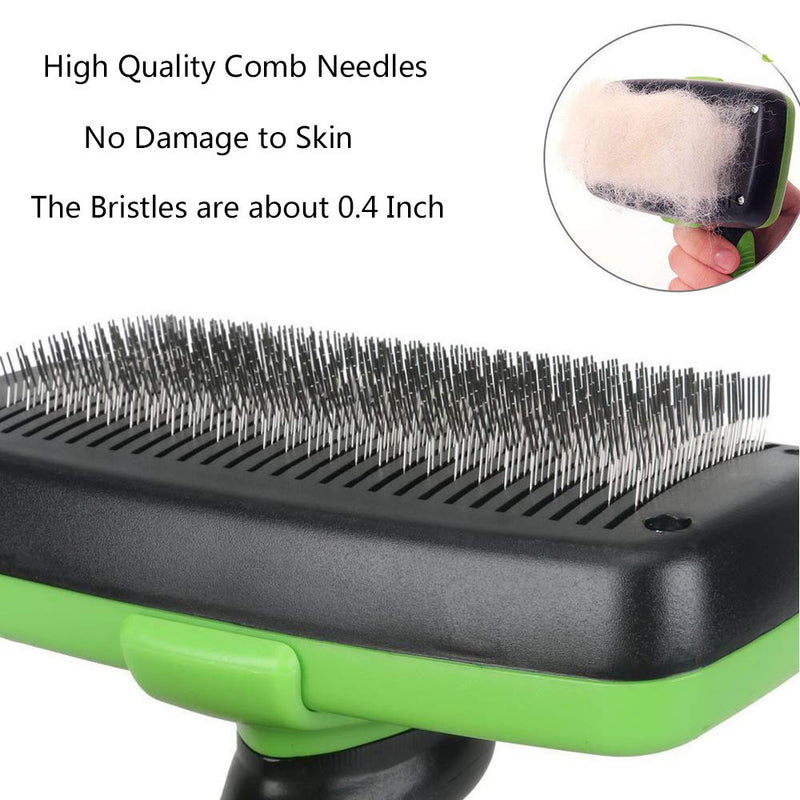 AIWEIYER Self Cleaning Slicker Brush-Pet Dog & Cat Grooming Brush- Ergonomic Soft Grip Handle -for Quick & Easy Pet Fur Removal Dander,Dirt,Massages,Improves Circulation (Green) Green - PawsPlanet Australia