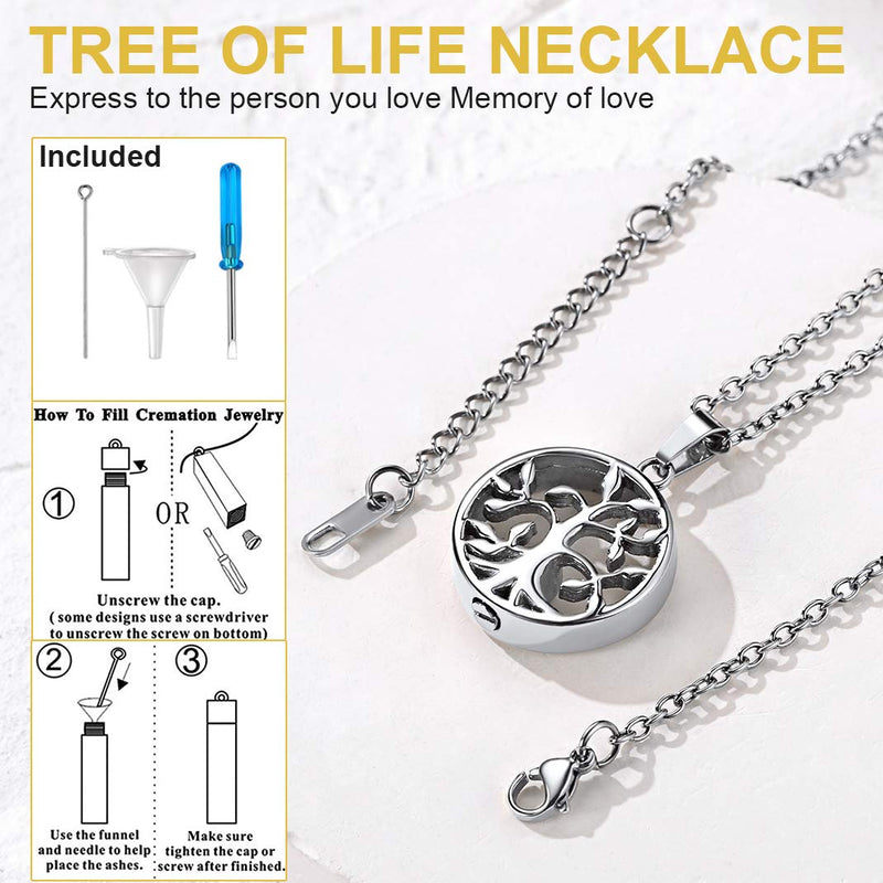 GOLDCHIC JEWELRY Stainless Steel Urn Necklace for Ashes for Men Women, Personalised Photo Keepsake Urns Pendant Necklaces Waterproof Engraved Cremation Jewellery, Cat Cross Cube Heart Memorial Gifts O, Family Tree - Stainless Steel 1, No Engraving - PawsPlanet Australia