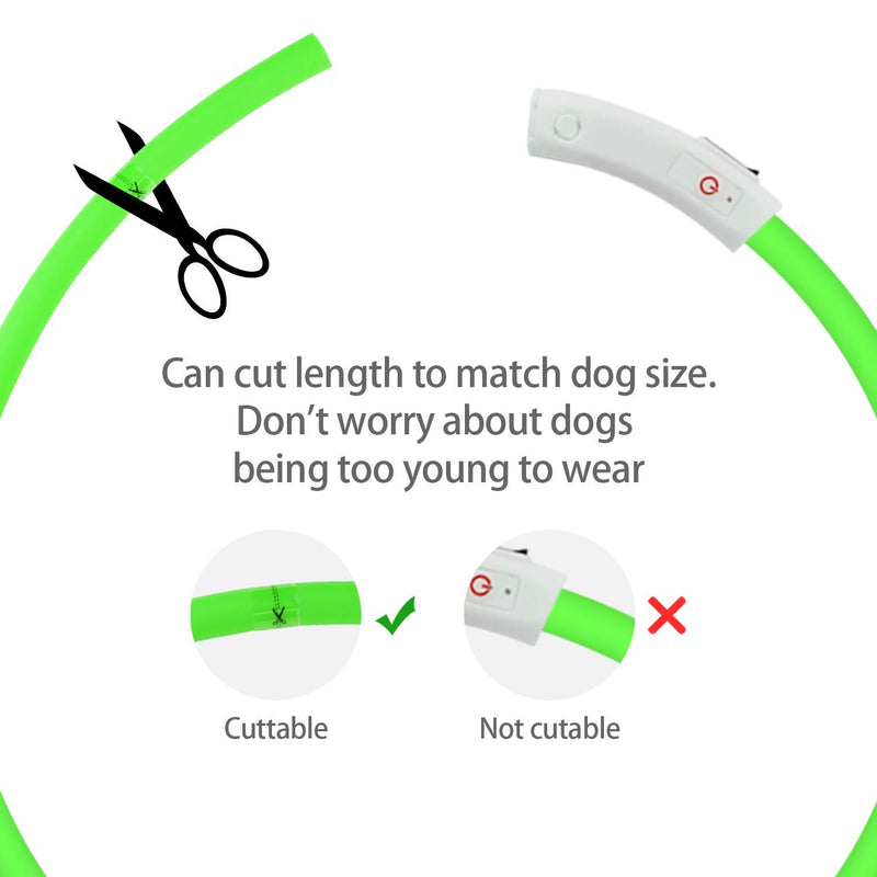 Mitening Light up Dog Collar, 2PCS LED Dog Collar with 3 Glowing Modes, USB Rechargeable Cuttable Adjustable Night Safety Flashing Dog Collar for Small Medium Large Dogs Green + Red - PawsPlanet Australia