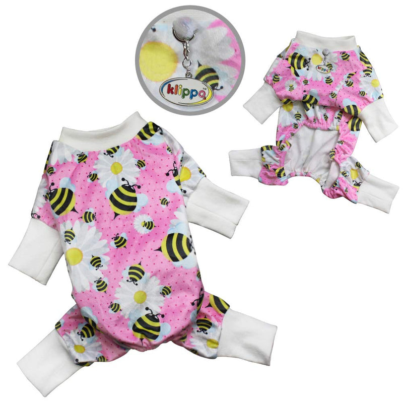 [Australia] - Klippo Dog/Puppy Minky Bumblebee and Flowers Plush Pajamas/Bodysuit/Loungewear/PJ/Coverall/Jumper/Romper for Small Breeds S 