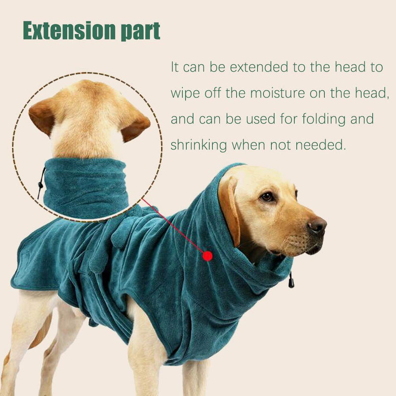 Angwis Absorbent Dog Towel Bathrobe - Dog Quick Drying Coat with Adjustable Tie-up Closure at Back - Bathing Accessories for Small Medium Large Dogs Green-XL XL(back 48-54cm) - PawsPlanet Australia