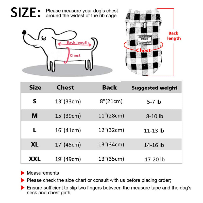 [Australia] - Beirui Windproof British Plaid Dog Sweater Winter Coat - Buffalo Plaid Dog Pajamas Cold Weather Dogs Jacket for Puppy Small Doggie Yorkie Chihuahua Maltese Puppy Black Red S: Chest 13",Back Length 8" 