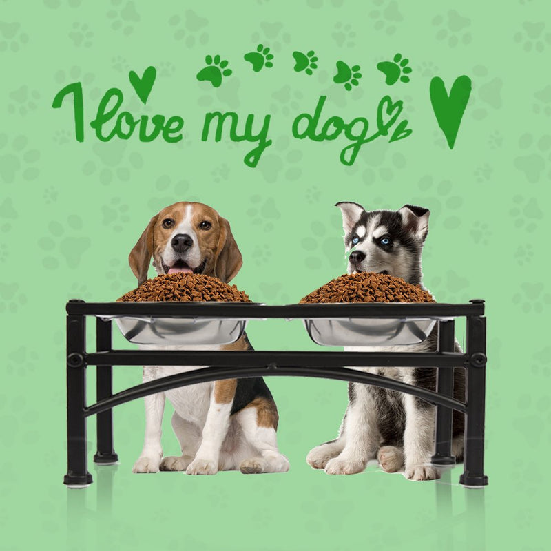 Double Raised Dog Bowl with Stand Stainless Steel Elevated Pet Feeder Dishes Non Spill Water Food Feeding Bowls for Dogs Cats (M) Medium - PawsPlanet Australia