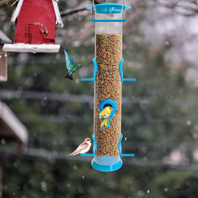 Urban Deco Bird Feeders Hanging Plastic Tube Bird Seed Feeder 6 Ports Long Bird Feeder Bird Feeding Station with Steel Hanger Bird Seed Holder for Small Birds Hummingbirds (Blue-1 Pack) Blue-1pack - PawsPlanet Australia