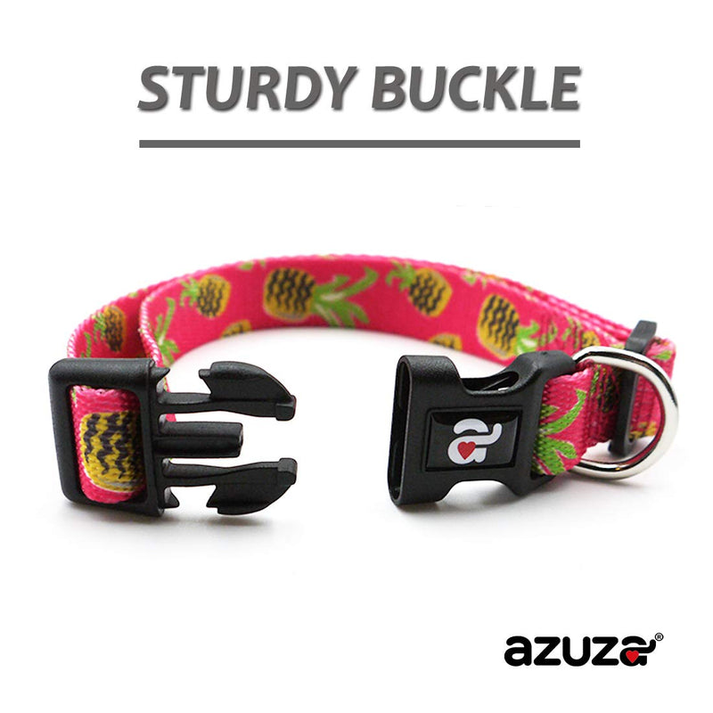 [Australia] - azuza Dog Collar and Leash Set, Cute Fruit Patterns, Adjustable Nylon Collar with Matching Leash for Small Medium and Large Dogs S (Neck: 11"-16") Pineapple 