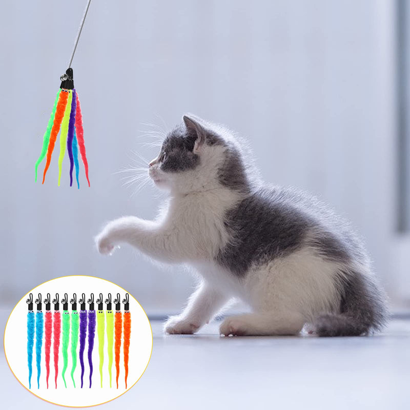 Pack of 12 Cat Wand Toys Replacement Refill Cat Worm Toy Refills Cat Wand Toy Replacement Refills Furry Tail Worm with Bells Teaser Refills for Cats, Kittens, Worm - PawsPlanet Australia