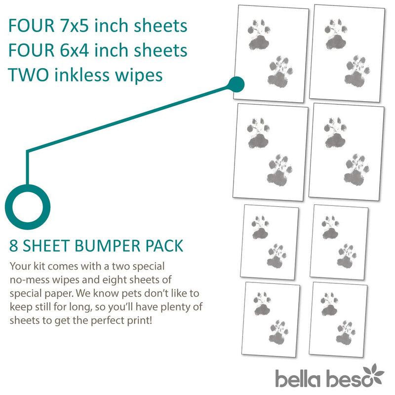 Bella Beso Pet Paw Print Kit for Cats and Dogs - 2 wipes and 8 sheets of special paper for dog and cat prints 2 wipe kit - PawsPlanet Australia