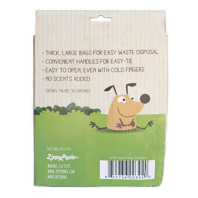 [Australia] - ZippyPaws - Dog Poop Pick-Up Bags, Large Strong Waste Bags with Easy-Tie Handles, Measures 14.5 Inch by 5.5 Inch - 210 Count Green 