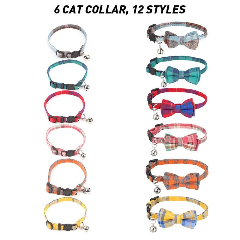 tonyg-p 6 Pack Cat Collars with Bow Tie and Bell Breakaway Cat Collars Quick Release Safety Kitty Collars Adjustable Pet Collars for Cats, Kitten, Small Pet, Plaid Patterns - PawsPlanet Australia
