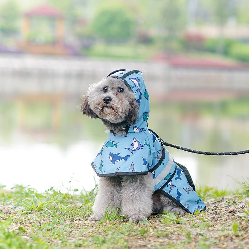 PAWCHIE Dog Raincoat Hooded - Waterproof Dog Rain Jacket, Dog Rain Coat with Leash Hole and Pocket, Dog Poncho with Strip Reflective, for Small Medium Large Dogs Blue Shark - PawsPlanet Australia