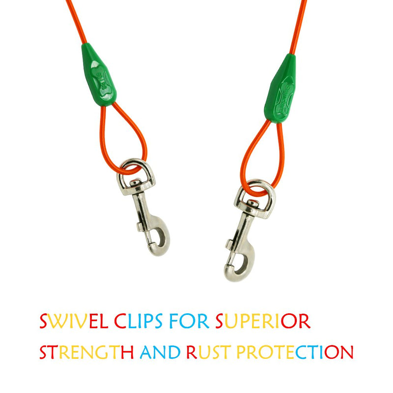 [Australia] - Petest Tie-Out Cable with Crimp Cover for Dogs Up to 35/60/90/125/250 Pounds, 15ft 25ft 30ft Length Available 60lbs15ft Darkgreen & Orange 