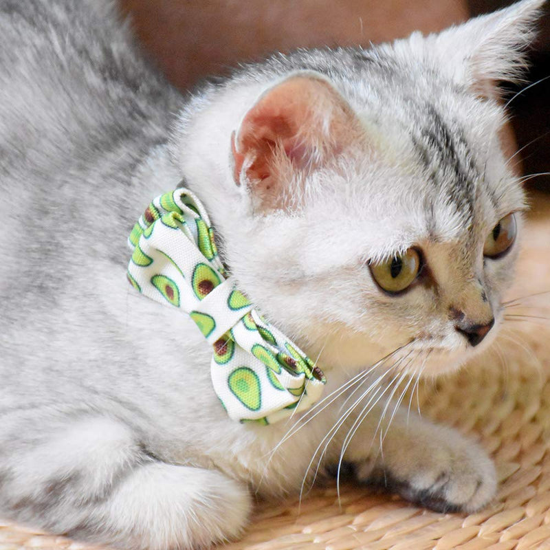 [Australia] - Cat Collar Breakaway with Bell and Accessories, Printing Kitten Collar Bowtie for Kitty 19 Colors Adjustable 7.5-11in Avocado 