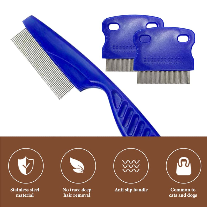 Flea Comb for Cats and Dogs, Pack of 3 Flea Tear Stain Remover Comb, Stainless Steel Pet Dog Cat Grooming Comb for Effective Against Fleas & Lice Professional Flea Comb Blue - PawsPlanet Australia