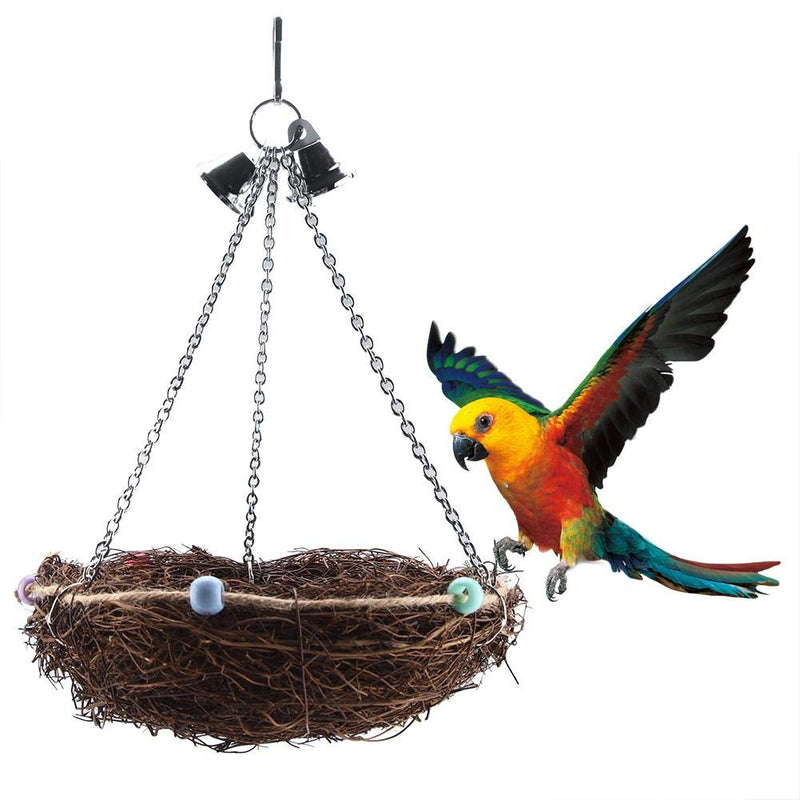[Australia] - TOPINCN Rattan Straw Parrot Nest Pet Birds Cockatiel Cage Hanging Swing Toy with Bells Hut Tent Bed Birdhouse Parrots Toys 27*12cm 