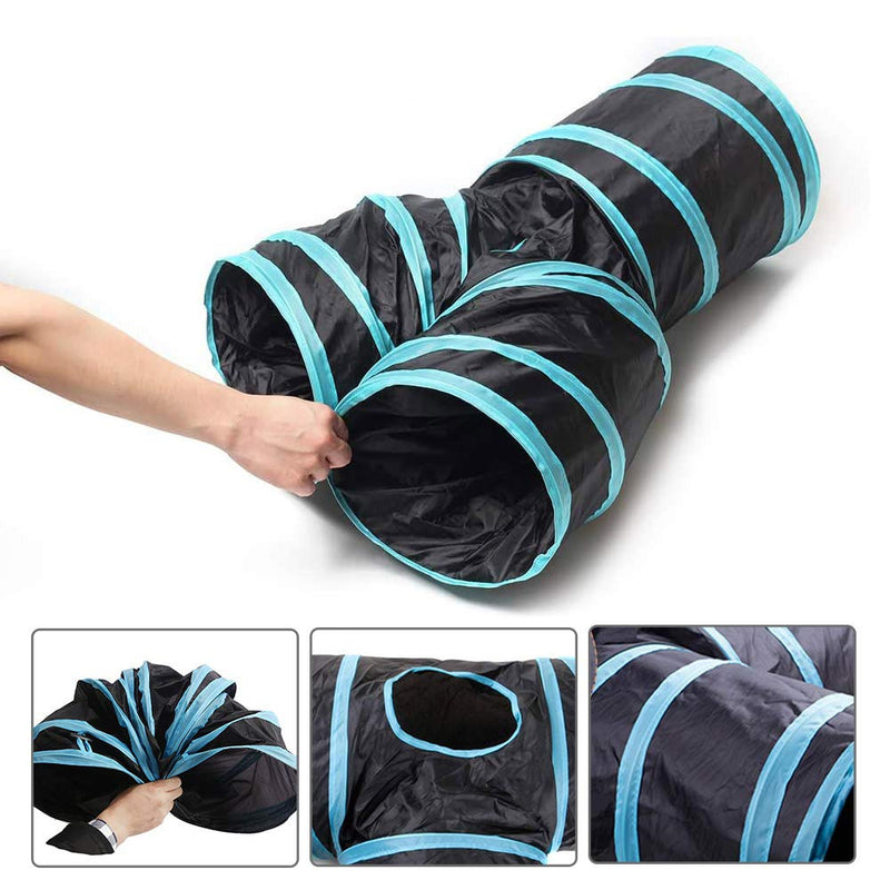 zfdg Interactive Cat Tunnel, Cat Tunnel Collapsible, Collapsible Pet Tunne, Cat Tunnel Tube, Collapsible Tube Fun Cat Play Toy, for Cat Dog Puppy Rabbit Indoor and Outdoor Fun Toys (Blue) - PawsPlanet Australia