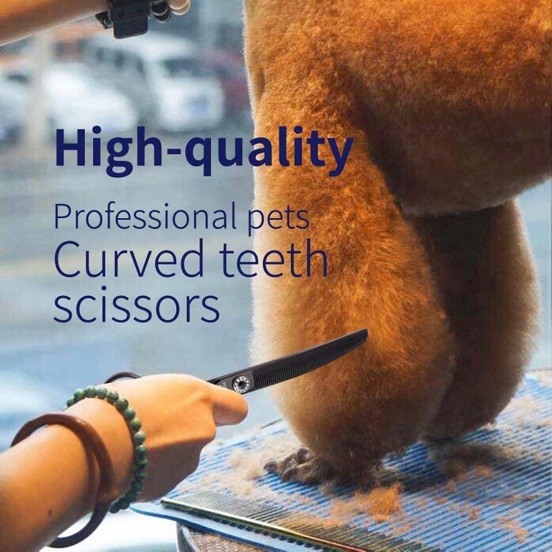 Fenice Peak Professional Dog Grooming Scissors Pet Curved Thinning Shears 7.0'' Extremely Sharp Blades 440C Steel Thinning Scissors Durable Smooth Motion & Fine Cut for Dogs and Cats(Black) Black - PawsPlanet Australia