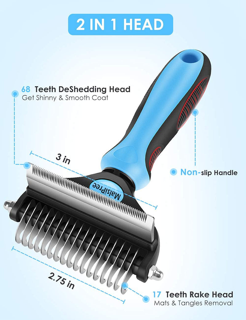 MalsiPree Pet Grooming Brush for Dogs/Cats, 2 in 1 Deshedding Tool & Dematting Undercoat Rake for Mats & Tangles Removing, Reduces Shedding by up to 95%, Great for Short to Long Hair Breeds S Blue - PawsPlanet Australia