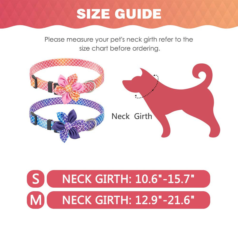 BINGPET Dog Collar for Medium and Large Dogs - 2 Pack Adjustable Pet Doggy Collars with Detachable Cute Flower Decorations Unique Gradient Pattern, Adjustable 12.9" to 21.6" Pink - PawsPlanet Australia