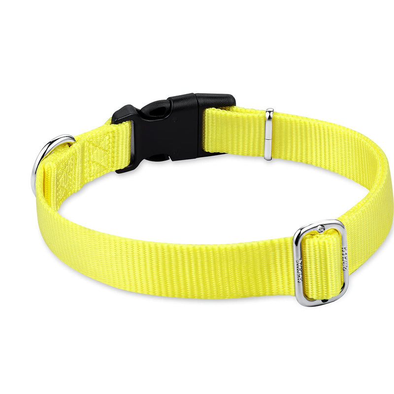 Hyhug Pet Design Solid Color Heavy Duty Classic Basic Nylon Dog Collar Unique Design Adjustable Triglide Slide (Buckle) Can Install Dog Tag Small Bright Yellow - PawsPlanet Australia