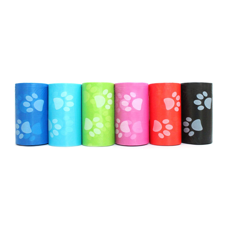 880 Pet Waste Bags, Dog Waste Bags, Bulk Poop Bags on a roll, Clean up poop bag refills - (Color: Rainbow of Colors with Paw Prints) + FREE Bone Dispenser, by Pet Supply City LLC - PawsPlanet Australia