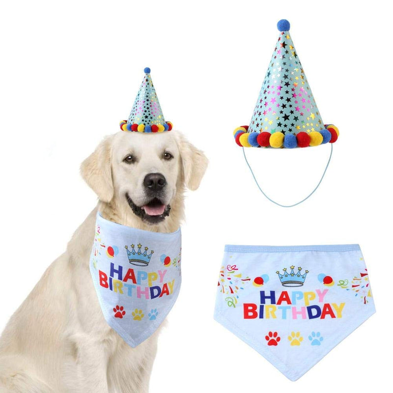 Dog Happy Birthday Bandana Cat Pet Neckerchief Scarfs Ties and Cute Adorable Hat for Girls Boys Dogs,Triangle Fancy Dress Scarf for Party Accessories,Outfit Gift Decorations Set Puppy Multicolour - PawsPlanet Australia