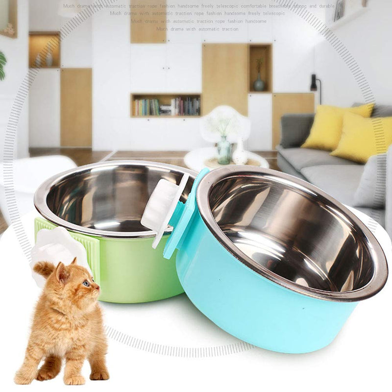 [Australia] - Luck Dawn Cat Crate Bowl, Stainless Steel Removable Cage Hanging Bowls with Bolt Holder for Dog Puppy Large Round Pink 