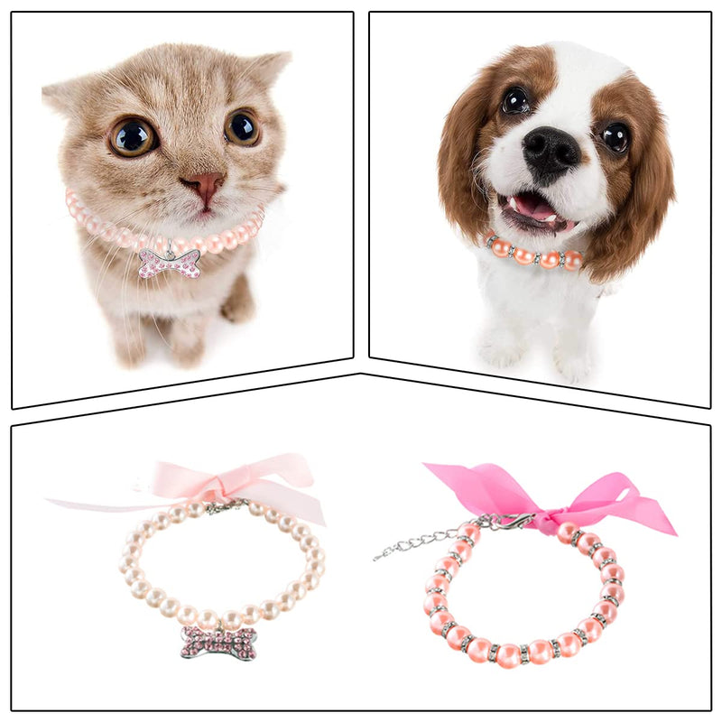 3 Pcs Pet Bone Pendant Necklaces Pet Pearl Alloy Neck Straps Shiny Rhinestone Pendant Collars for Pet Clothing Accessories - PawsPlanet Australia