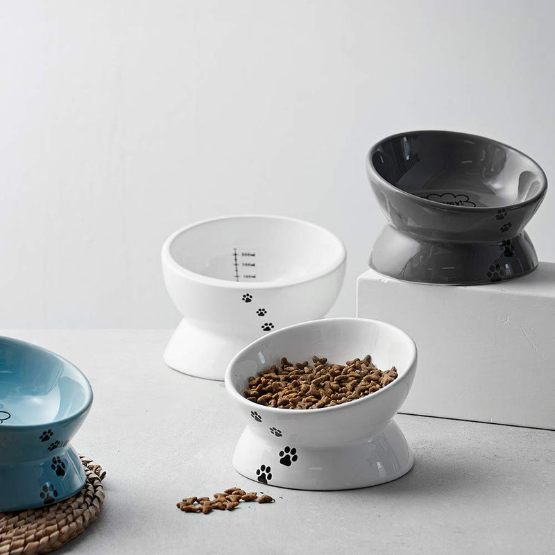 [Australia] - Y YHY Cat Bowl,Raised Cat Food Bowls Anti Vomiting,Tilted Elevated Cat Bowl,Ceramic Pet Food Bowl for Flat-Faced Cats,Small Dogs,Protect Pet's Spine,Dishwasher Safe White 