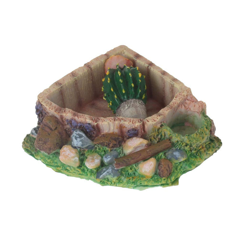 [Australia] - emours Reptile Amphibian Tortoise Lizard Frog Water Dish Food Feeder Cactus Corner Bowl with Ramp Small 