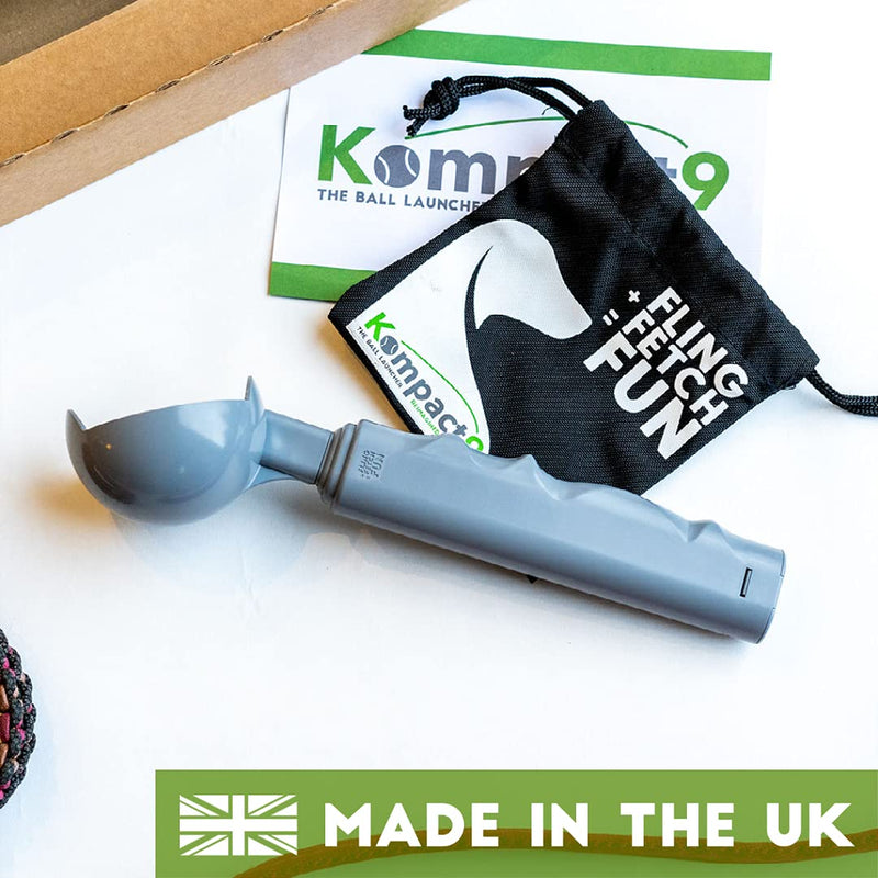 Kompact9 - Retractable, Pocket Sized Dog Ball Thrower, Made From Recycled Plastic, UK Designed and Manufactured, Fits a Standard Tennis Ball (Black) Black - PawsPlanet Australia