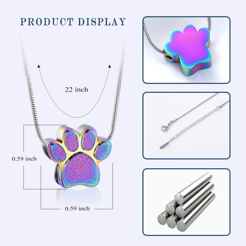 QGJNSGC Paw Print Urn Necklace for Ashes, Cremation Jewelry for Ashes Urn Necklace Keepsake Jewelry for Pet/Dog's/Cat's Ashes Pendant Memorial Gifts for Man/Women(Colourful) Colourful - PawsPlanet Australia