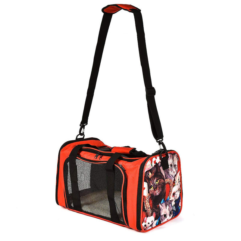 [Australia] - Big Eyes Pet Soft Sided Cat Carrier for Medium Cats Small Cats, Collapsible Pet Carrier Airline Approved,Cloth Dog Carrier for Animal Red Kitty 