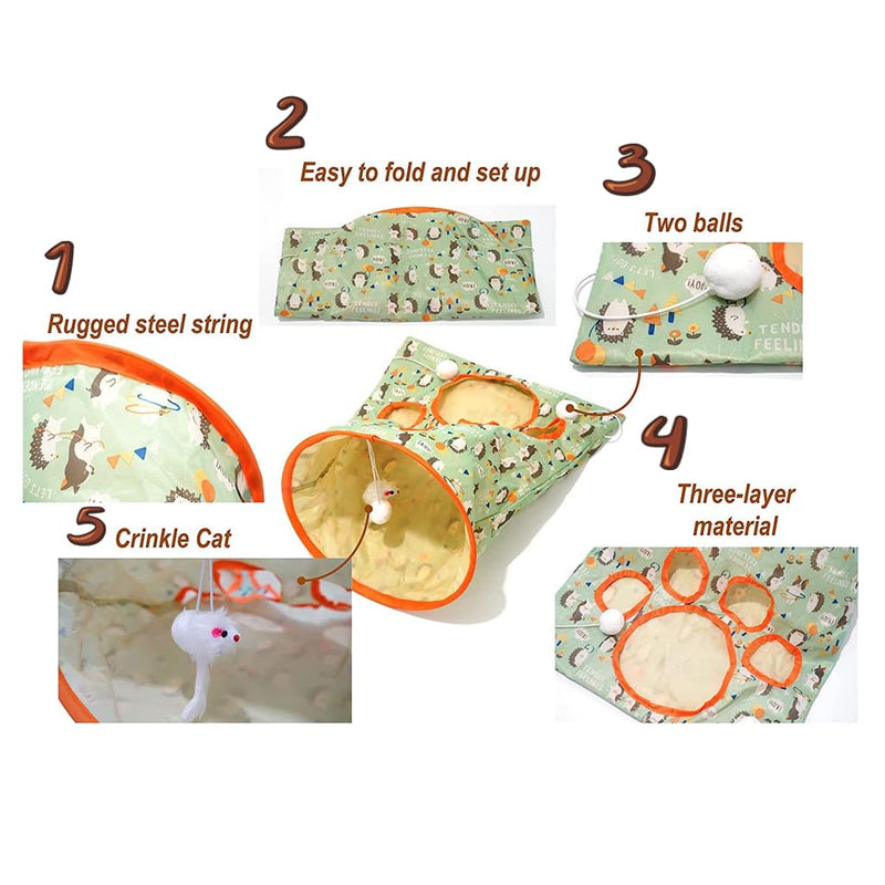 New Cat Tunnel Bags,Crinkle Bag Toy for Cats,Cat & Hamsters Play Tunnel Toy, Collapsible Cat Tunnels for Indoor Cats,Cat Drill Sleeping Bag with 3 Toy Balls 1 Mouse Toy,19.7" x 17.5" (Green) green - PawsPlanet Australia