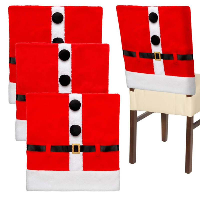 D-FantiX Santa Claus Suit Christmas Chair Covers with Belt Buckle Dining Room Chair Covers Holiday Christmas Decorations Red Set of 4 - PawsPlanet Australia