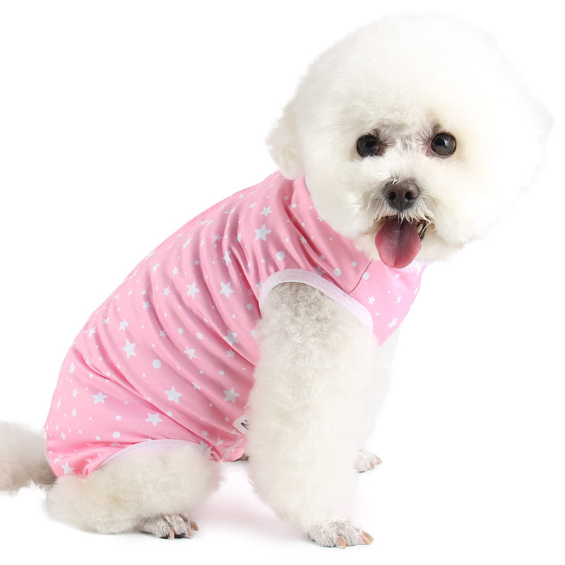 Etdane Small Dog Onesies Surgical Recovery Suit Abdominal Wounds Protector Post-Operative Shirt Pet E-Collar Alternative Vest for Home Outdoor Pink Star Medium M - PawsPlanet Australia