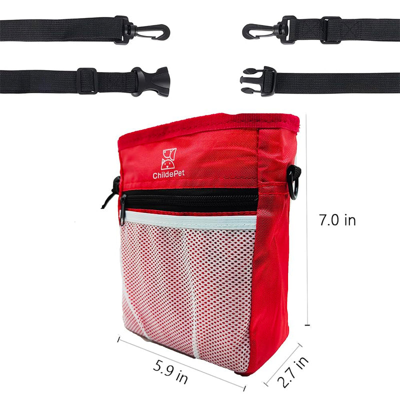 ChildePet Dog Treat Pouch for Pet Training and Dog Training Pouch with Built-in Poop Bag - Dog Treat Bag for Walking, Traveling - 500ml Storage for Pet Toys, Kibble, Treats (Red) Red - PawsPlanet Australia