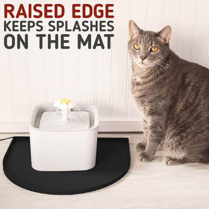 Leashboss Fountain Mat, Silicone Water Mat Designed for Pet Fountains, Dog Gravity Water Bowls, Automatic Dispensing Cat Feeders Small - 14 x 12 Inches Black - PawsPlanet Australia