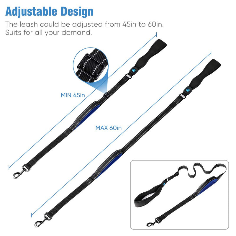 Double Dog Leash - YOUTHINK Adjustable Dog Walking Leash for 2 Dogs Reflective Control with Comfort Grip Dual Padded Handles Perfect for Walking Running Hiking black and blue - PawsPlanet Australia