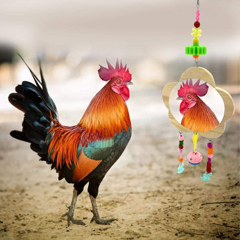 Bird Mirror Bird Mirror Hanging Bell Chicken Toy Hanging Chicken Mirror Toy With Bell Wooden Pecking Toy For Chicks Hens Coop And Small Birds - PawsPlanet Australia