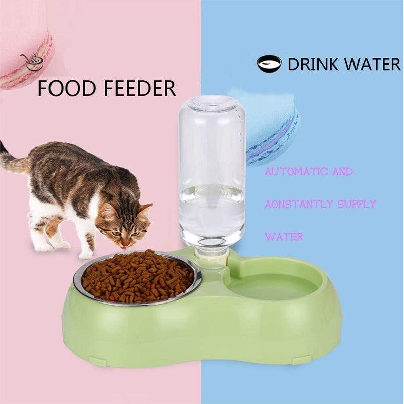 THEMART Double Dog Cat Bowls Premium Stainless Steel Pet Bowls No-Spill Resin Station, Pet Food Water Feeder with Automatic Water Bottle Small green - PawsPlanet Australia