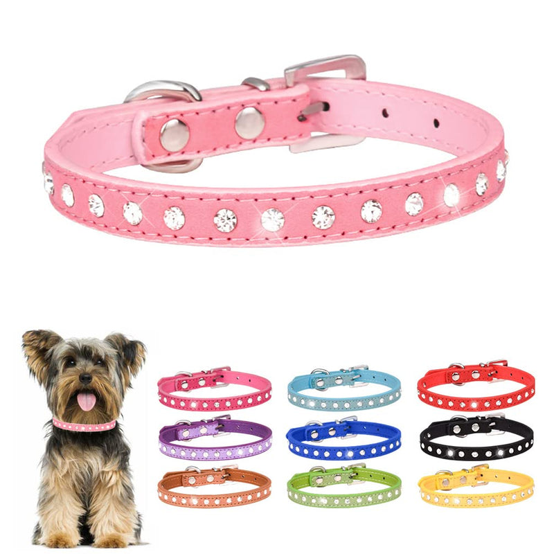 Hotlion Rhinestone Dog Collar Cute Crystal Diamond Cat Collar Soft Suede Leather Kitten Puppy Collars for Small Medium Pets Red XS X-Small (Neck 7.9"-10.2") - PawsPlanet Australia