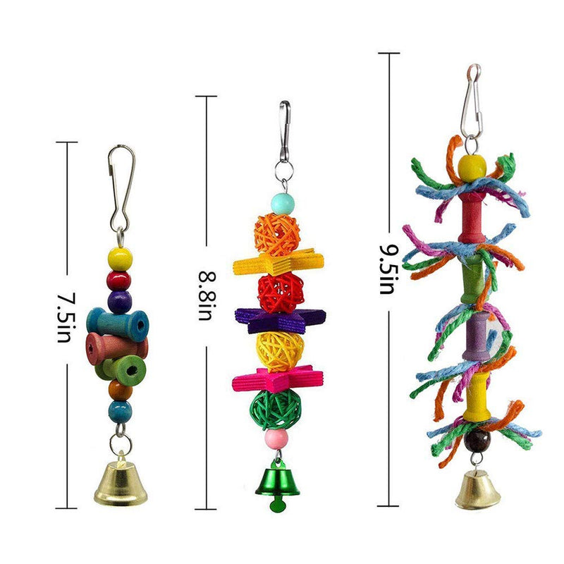 Bebester Bird Chewing Toys, 8Pieces Bird Parrot Toys Bird Hanging Bell Toy Hanging Colorful Swing Chewing Toy Bells, Ladder Swing for Small Parrots, Macaws, Parakeets, Conures, Cockatiels, Love Birds - PawsPlanet Australia