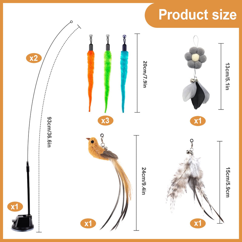 EASY JOY Interactive cat toy feathers, cat fishing feather, hummingbird cat toy set contains 6 feather toys for cats + 2 cat fishing rods + 1 suction cup (9 pieces)... suction cup style - PawsPlanet Australia