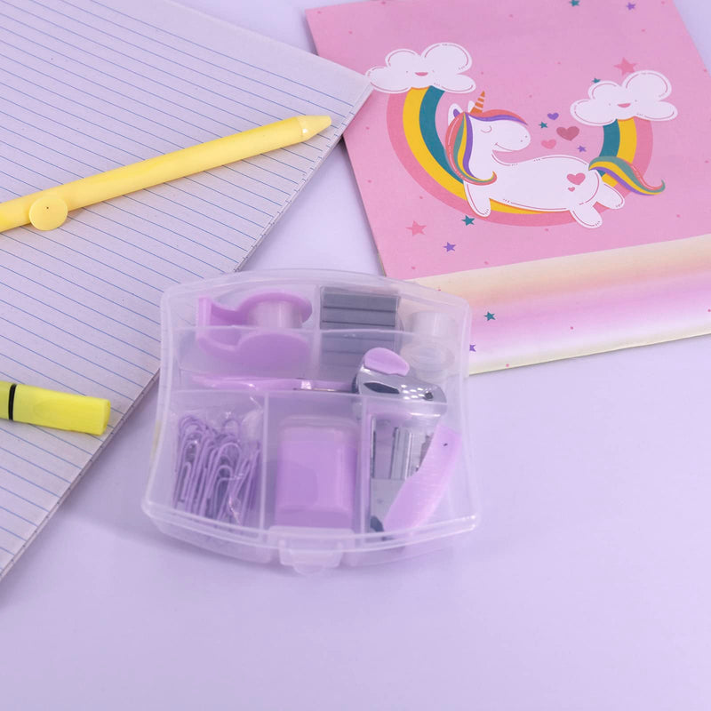 Mini Stapler Kit Office Supplies Kits - Includes Mini Stacker, Scissors, Staple Remover, Staples, Tape Dispenser (Purple) Purple - PawsPlanet Australia