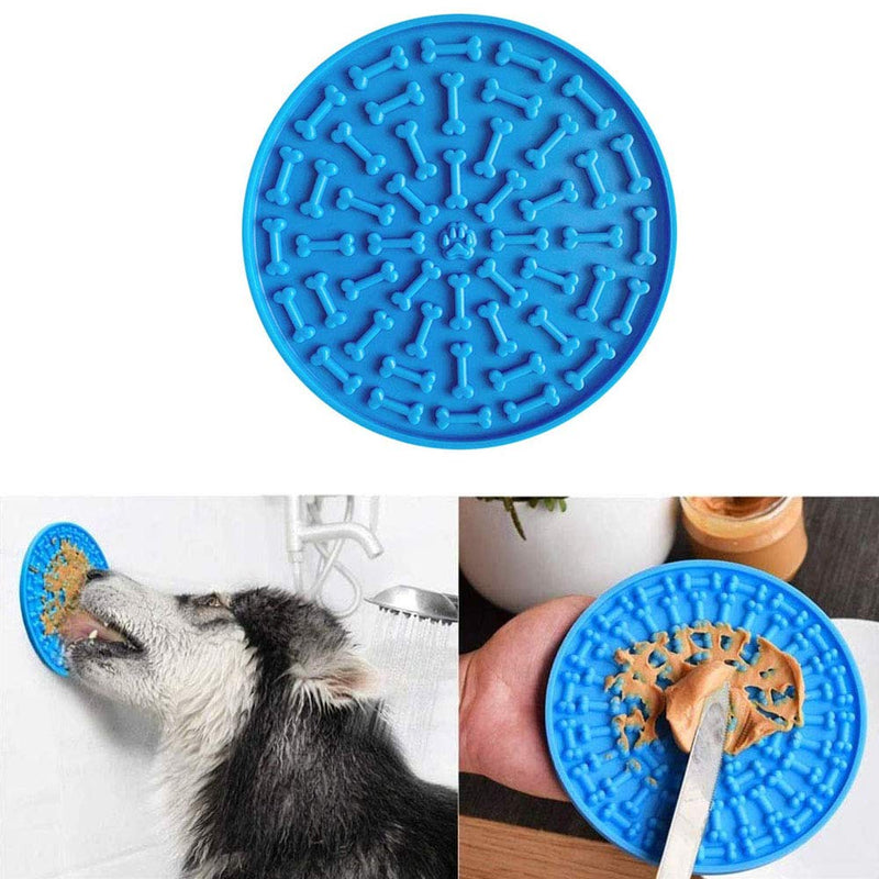Dog Lick Mat for Dogs, Lick Pad Slow Feeder, Peanut Butter Lick Pad, Pet Bath Peanut Butter Mat, Multifunctional Dog Bone Pattern Silicone Dog Lick Pad for Pets Bathing, Grooming, Dog Training (Blue) - PawsPlanet Australia