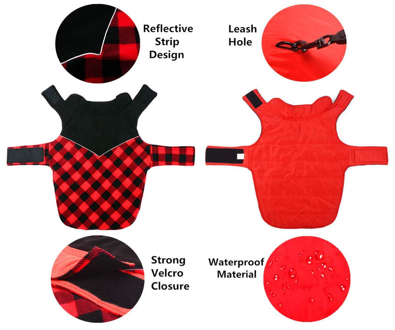 [Australia] - Fragralley Dog Winter Coat Reversible - Pet Plaid Jacket Reflective Warm Vest Clothes - Dog Christmas Sweater Windproof Waterproof for Small Medium Large Dogs XS (Chest Girth: 8.7"-12.6") Bright Red 